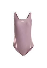 Adidas - adidas 3-Stripes Swimsuit. Kolor: fioletowy, wielokolorowy, różowy. Materiał: materiał