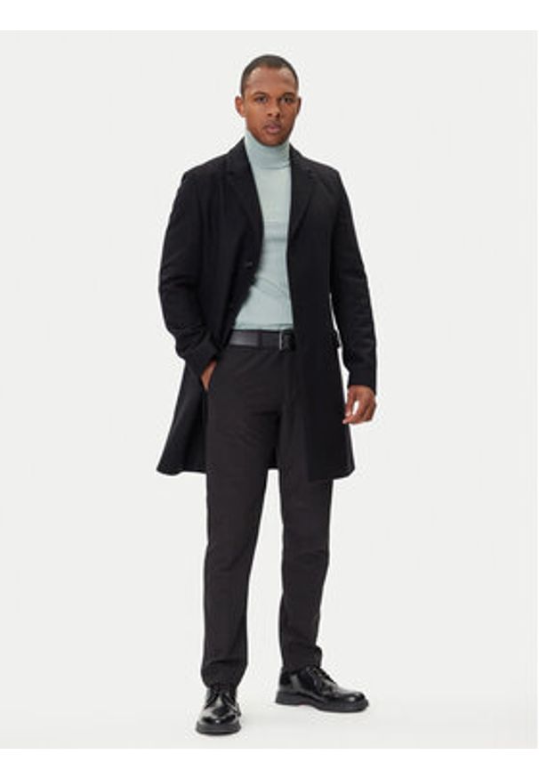 Hugo - HUGO Płaszcz wełniany Migor2541 50546528 Czarny Slim Fit. Kolor: czarny. Materiał: wełna
