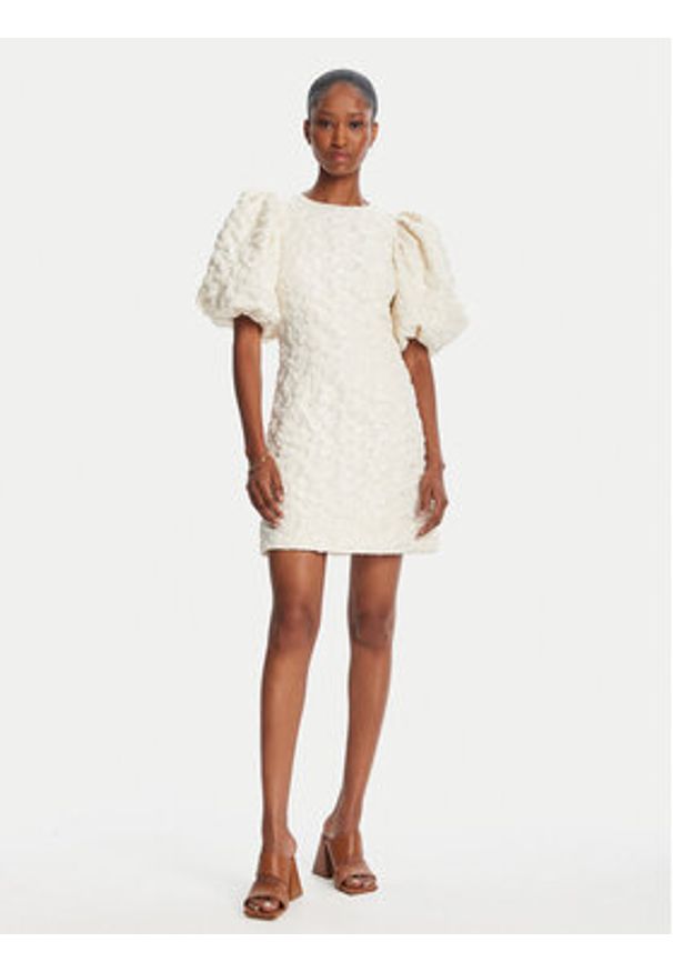 ROTATE Sukienka koktajlowa 114551857 Écru Slim Fit. Materiał: syntetyk. Styl: wizytowy