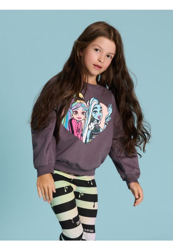 Sinsay - Bluza Monster High - szary. Kolor: szary. Materiał: bawełna. Długość rękawa: długi rękaw. Długość: długie. Wzór: nadruk