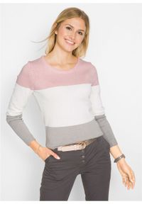 Sweter w stylu color-blocking bonprix pastelowy jasnoróżowy w paski. Kolor: różowy. Materiał: dzianina. Długość rękawa: długi rękaw. Długość: długie. Wzór: paski #4