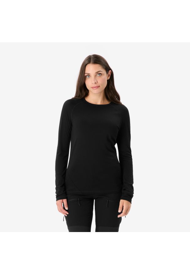 SIMOND - Koszulka trekkingowa damska z długim rękawem Simond Merino. Kolor: czarny. Materiał: wełna, materiał. Długość rękawa: długi rękaw. Długość: długie. Sport: turystyka piesza