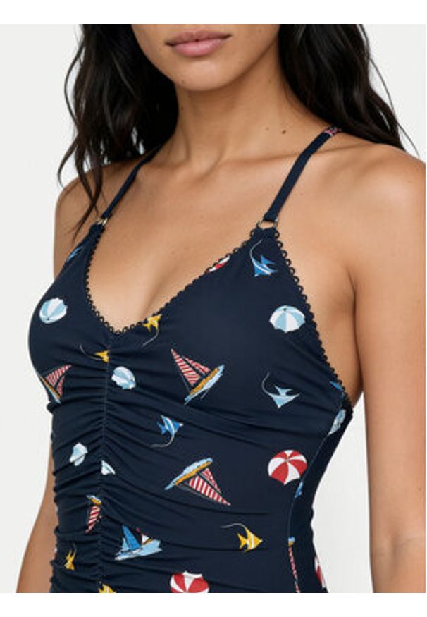 Seafolly Strój kąpielowy Beach Club 11213-303 Granatowy. Kolor: niebieski. Materiał: syntetyk