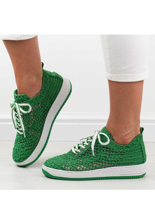 Zielone plecione sportowe buty damskie T.Sokolski 175. Kolor: zielony. Materiał: tkanina