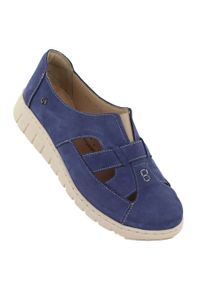 Skórzane półbuty damskie komfortowe granatowe Helios 474. Kolor: niebieski. Materiał: skóra #1