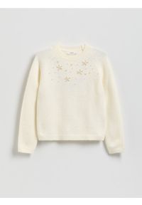 Reserved - Dzianinowy sweter z aplikacją - złamana biel. Materiał: dzianina. Wzór: aplikacja #1