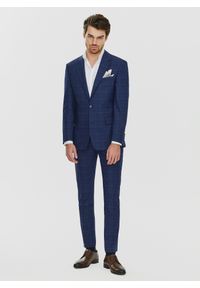 Pako Lorente - PAKO LORENTE – Granatowe spodnie garniturowe w czerwono-niebieską kratkę. Kolor: czerwony, niebieski, wielokolorowy. Materiał: poliester, wełna, lycra. Wzór: kratka