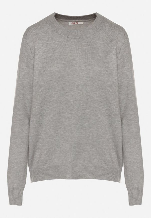 Born2be - Szary Casualowy Sweter z Wełną i Bawełną Nedalla. Okazja: na co dzień. Kolor: szary. Materiał: wełna, bawełna. Długość rękawa: długi rękaw. Długość: długie. Styl: casual