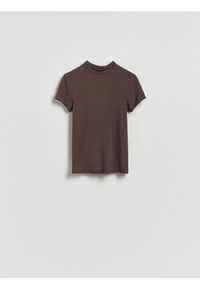 Reserved - T-shirt z włóknami bambusowymi - brązowy. Kolor: brązowy. Materiał: włókno #1