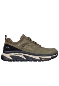 skechers - Buty męskie Skechers Relaxed Fit Arch Fit Road Walker Recon 237333OLBK - zielone. Kolor: zielony. Materiał: guma, syntetyk, skóra, materiał. Szerokość cholewki: normalna. Model: Skechers Sport. Sport: bieganie