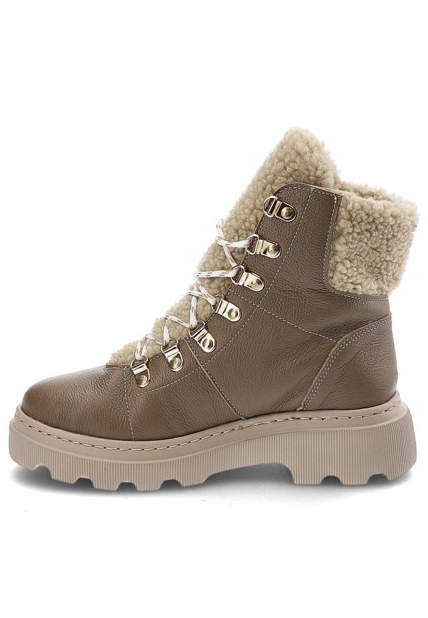 Beżowe Botki Kampa Damskie Ocieplane Obuwie. Kolor: beżowy. Materiał: syntetyk, puch, futro, skóra. Szerokość cholewki: normalna. Sezon: zima. Obcas: na obcasie. Styl: elegancki. Wysokość obcasa: niski