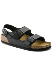 Birkenstock Milano BF Sandały Unisex. Okazja: na spacer, na co dzień. Zapięcie: pasek. Kolor: czarny. Materiał: materiał, syntetyk, skóra. Wzór: paski. Styl: elegancki, casual, klasyczny #2