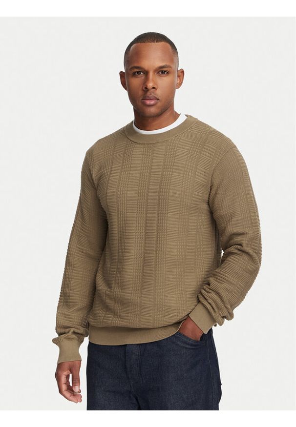 Hugo - HUGO Sweter Simoh 50566762 Brązowy Regular Fit. Kolor: brązowy. Materiał: bawełna