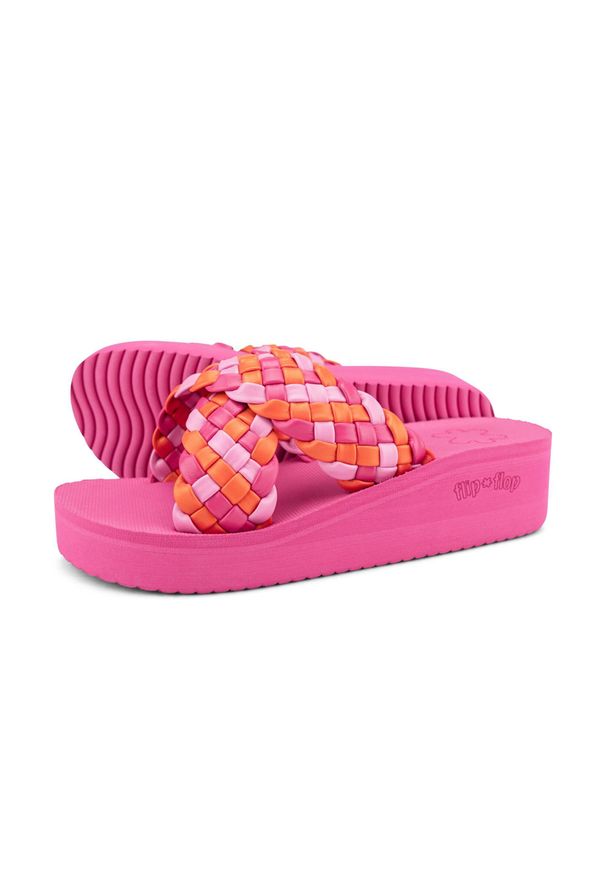 Flip*Flop - Klapki basenowe damskie Flip Flop Wedgy Cross. Okazja: na plażę, na co dzień. Kolor: różowy. Sezon: lato. Styl: casual, sportowy