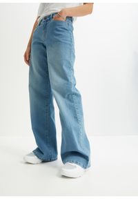 bonprix - Dżinsy Wide Leg, mid waist, ze stretchem. Kolor: niebieski