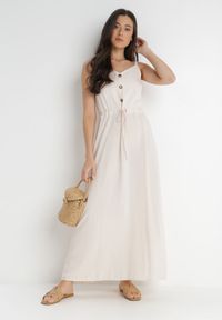 Born2be - Beżowa Sukienka z Wiskozy Xelpiroe. Okazja: na co dzień. Kolor: beżowy. Wzór: gładki, aplikacja. Typ sukienki: proste. Materiał: wiskoza. Długość rękawa: na ramiączkach. Sezon: lato. Styl: casual. Długość: maxi #3
