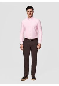 Pako Lorente - PAKO LORENTE – Różowa koszula męska. Typ kołnierza: button down. Kolor: różowy, szary, biały. Materiał: poliester, bawełna. Długość rękawa: długi rękaw. Długość: długie #9