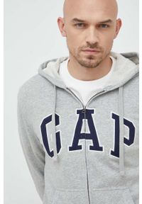 GAP bluza męska kolor szary z kapturem z aplikacją. Okazja: na co dzień. Typ kołnierza: kaptur. Kolor: szary. Wzór: aplikacja. Styl: casual #5