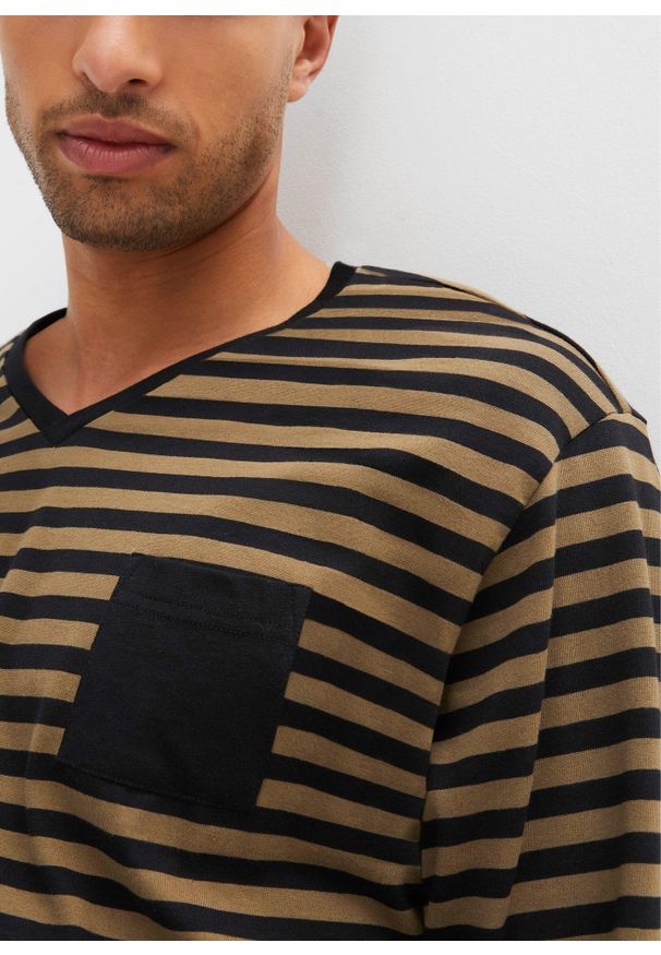 bonprix - Piżama z czystej bawełny z długim rękawem. Kolor: czarny. Materiał: bawełna. Długość: długie. Wzór: paski