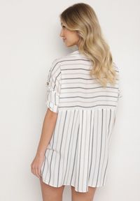 Born2be - Beżowo-Szara Bawełniana Koszula Oversize w Paski Filalira. Okazja: na co dzień. Typ kołnierza: dekolt w serek, kołnierzyk klasyczny. Kolor: beżowy. Materiał: bawełna. Długość rękawa: długi rękaw. Długość: długie. Wzór: paski. Styl: klasyczny, elegancki, casual #6