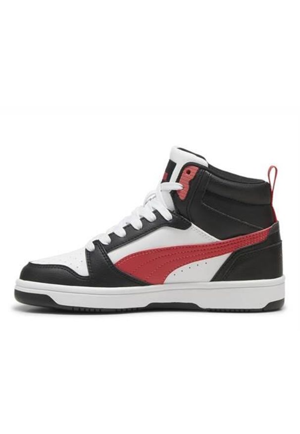Buty do chodzenia dla dzieci Puma Rebound V6 Mid Jr. Zapięcie: sznurówki. Kolor: czarny, wielokolorowy. Materiał: syntetyk, tkanina, materiał. Szerokość cholewki: normalna. Sport: turystyka piesza