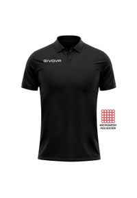 Polo Givova z kieszenią z siateczki. Typ kołnierza: polo. Kolor: czarny. Materiał: dzianina. Wzór: haft. Sport: piłka nożna