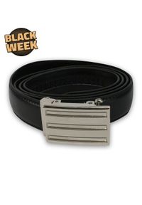 Pasek ze SKÓRY NATURALNEJ, Czarny, Automatyczna Klamra, Elegancki- Do 125 cm -Paolo Scali. Kolor: czarny. Materiał: skóra. Styl: elegancki #1