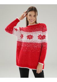 Unisono - WZORZYSTY SWETER Z WEŁNĄ. Okazja: na co dzień. Materiał: wełna. Długość rękawa: długi rękaw. Długość: długie. Styl: casual, wizytowy