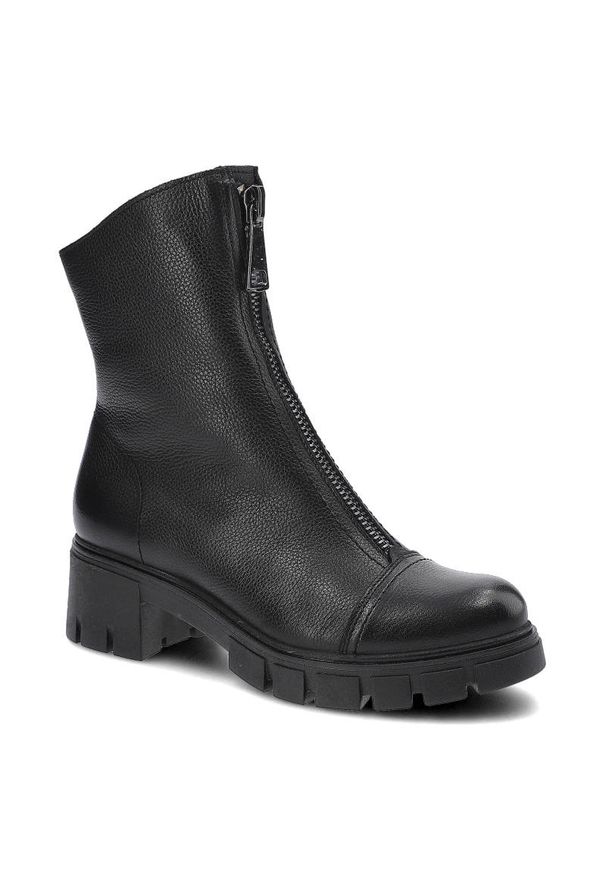Czarne Botki Simen Damskie Skórzane Modne Obuwie. Okazja: na co dzień. Kolor: czarny. Materiał: skóra. Obcas: na obcasie. Styl: casual, elegancki. Wysokość obcasa: średni