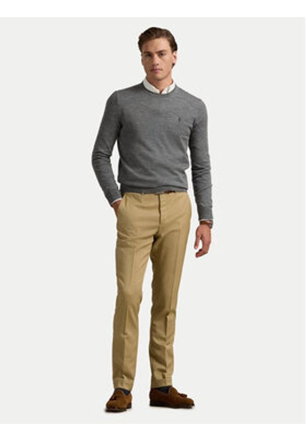 Polo Ralph Lauren Sweter 710946143002 Szary Slim Fit. Typ kołnierza: polo. Kolor: szary. Materiał: wełna