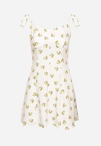 Born2be - Biała Sukienka na Wiązanych Ramiączkach w Cytryny Efrunea. Kolor: biały. Długość rękawa: na ramiączkach. Sezon: lato. Typ sukienki: rozkloszowane #4