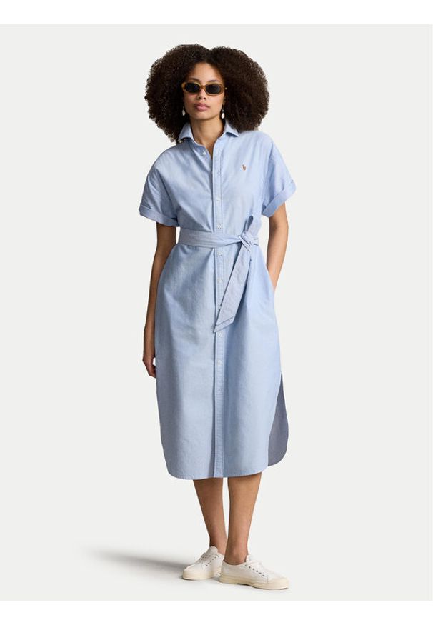 Polo Ralph Lauren Sukienka koszulowa 211935153002 Niebieski Regular Fit. Typ kołnierza: polo. Kolor: niebieski. Materiał: bawełna. Typ sukienki: koszulowe