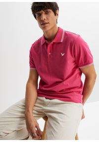 bonprix - Shirt polo pique, z czystej bawełny. Typ kołnierza: polo. Kolor: różowy, niebieski. Materiał: bawełna. Długość rękawa: krótki rękaw. Długość: krótkie. Wzór: nadruk. Styl: sportowy