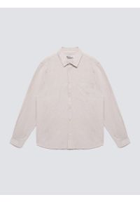 Big-Star - Koszula męska w drobną jodełkę beżowa Grest 800. Typ kołnierza: kołnierzyk klasyczny. Kolor: beżowy. Materiał: jeans, materiał, bawełna. Wzór: jodełka. Styl: klasyczny #5