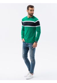 Ombre Clothing - Sweter męski - zielony V4 E190 - XXL. Kolor: zielony. Materiał: jeans, bawełna. Styl: klasyczny #6