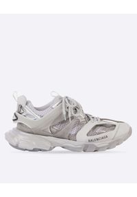 Balenciaga - BALENCIAGA - Szare sneakersy z przezroczystą podeszwą Track. Kolor: szary. Wzór: napisy, ażurowy, aplikacja #1