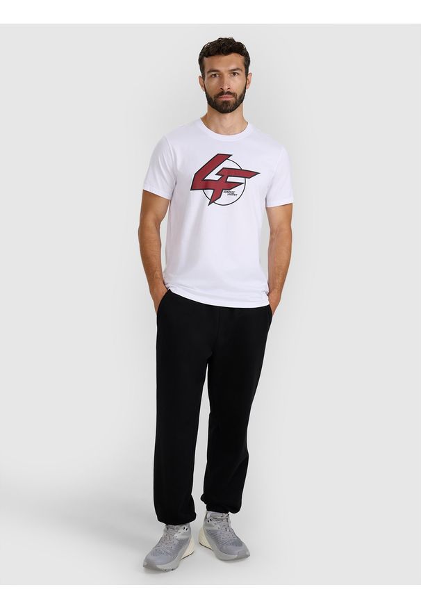 4f - 4F T-shirt regular z nadrukiem męski - biały M. Kolor: biały. Materiał: włókno, skóra, materiał, bawełna. Wzór: nadruk. Styl: klasyczny