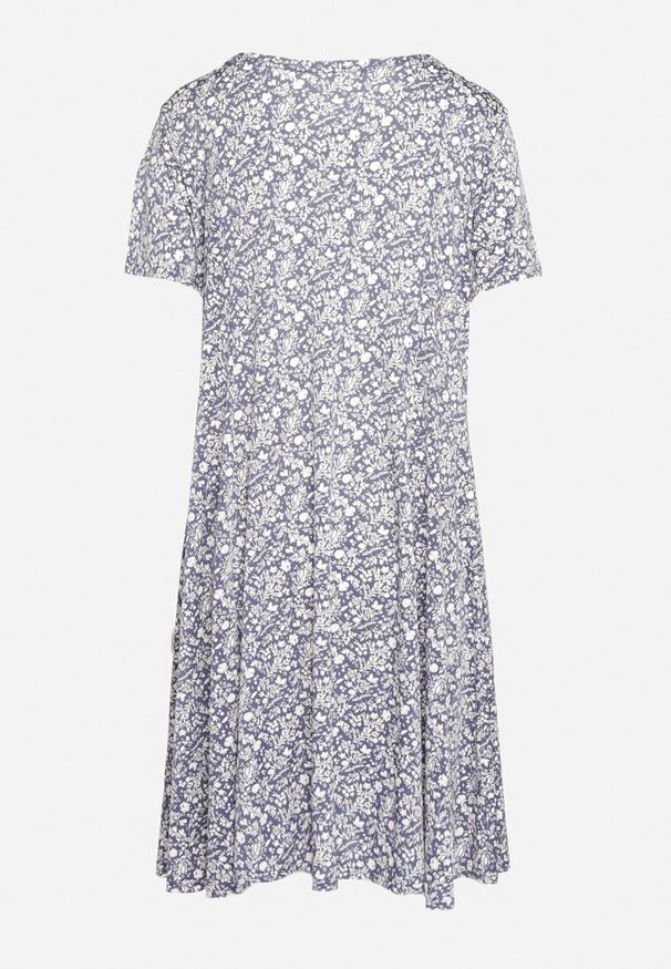 Born2be - Granatowa Sukienka w Drobne Kwiatki z Krótkim Rękawem z Wiskozy Cilarnid. Kolor: niebieski. Materiał: wiskoza. Długość rękawa: krótki rękaw. Wzór: kwiaty