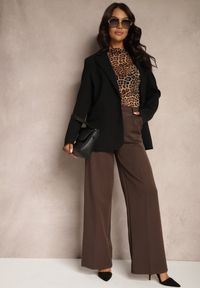 Renee - Ciemnobrązowe Szerokie Spodnie High Waist z Gumką w Pasie Eternel. Okazja: na spotkanie biznesowe. Stan: podwyższony. Kolor: brązowy. Materiał: jedwab. Styl: biznesowy, elegancki #3