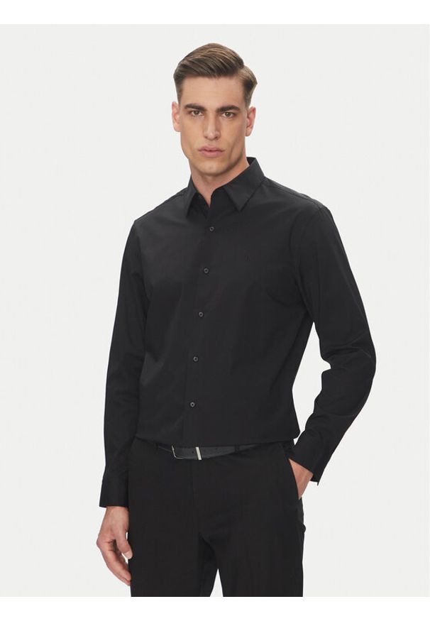 Calvin Klein Koszula LV04LB148G Czarny Slim Fit. Kolor: czarny. Materiał: bawełna