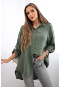 Kesi Włoski - Koszula bawełniana muślinowa khaki. Kolor: brązowy. Materiał: bawełna