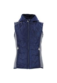PEAK MOUNTAIN - Damska kurtka bez rękawów z kapturem Peak Mountain. Typ kołnierza: kaptur. Kolor: niebieski. Materiał: polar, materiał, puch. Długość rękawa: bez rękawów #1