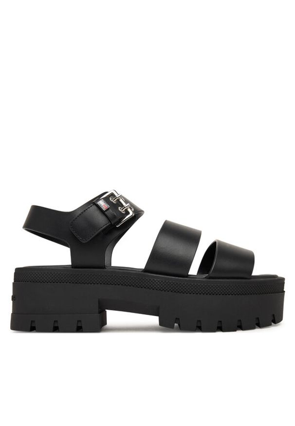 Tommy Jeans Sandały Tjw Straps Leather Max Sandal EN0EN02944 Czarny. Kolor: czarny. Materiał: skóra