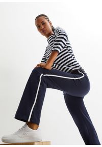 bonprix - Spodnie z bawełnianego dżerseju ze stretchem. Kolor: niebieski. Materiał: jersey, bawełna. Styl: sportowy #3