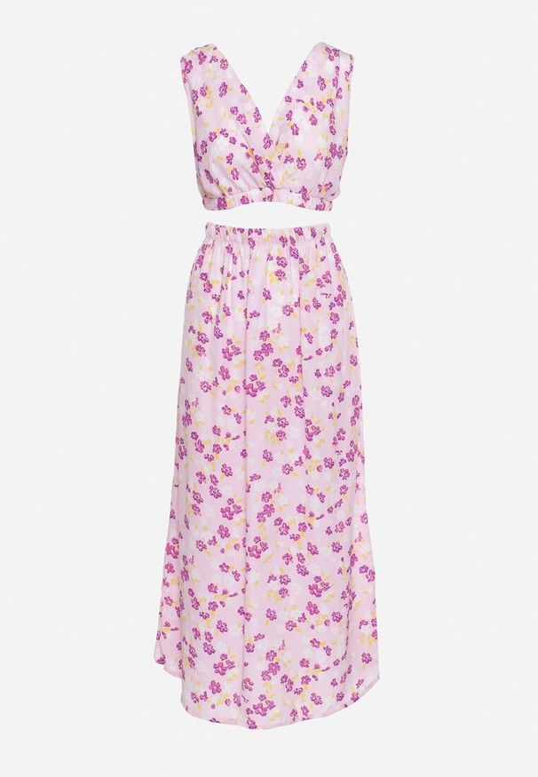 Born2be - Różowy Dwuczęściowy Komplet w Kwiaty Top na Ramiączkach Spódnica z Gumką w Pasie Dimantia. Kolor: różowy. Materiał: wiskoza, materiał. Wzór: kwiaty