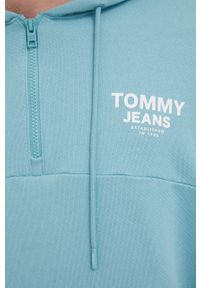 Tommy Jeans bluza bawełniana męska z kapturem z nadrukiem. Typ kołnierza: kaptur. Kolor: niebieski. Materiał: bawełna. Długość: krótkie. Wzór: nadruk