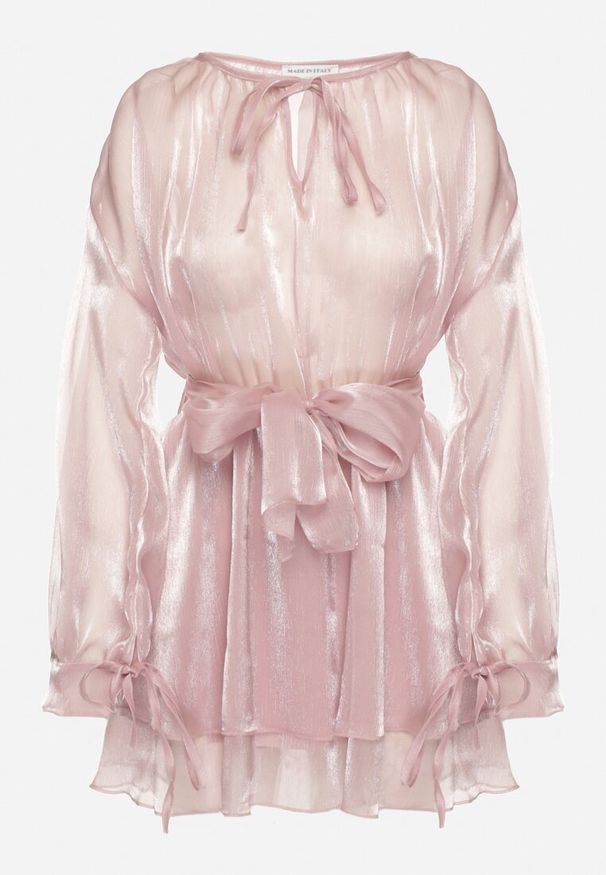 Born2be - Różowa Sukienka Ozdobiona Wiązaniem i Paskiem Nivoren. Okazja: na co dzień. Kolor: różowy. Długość rękawa: długi rękaw. Wzór: aplikacja. Typ sukienki: proste. Styl: elegancki, casual