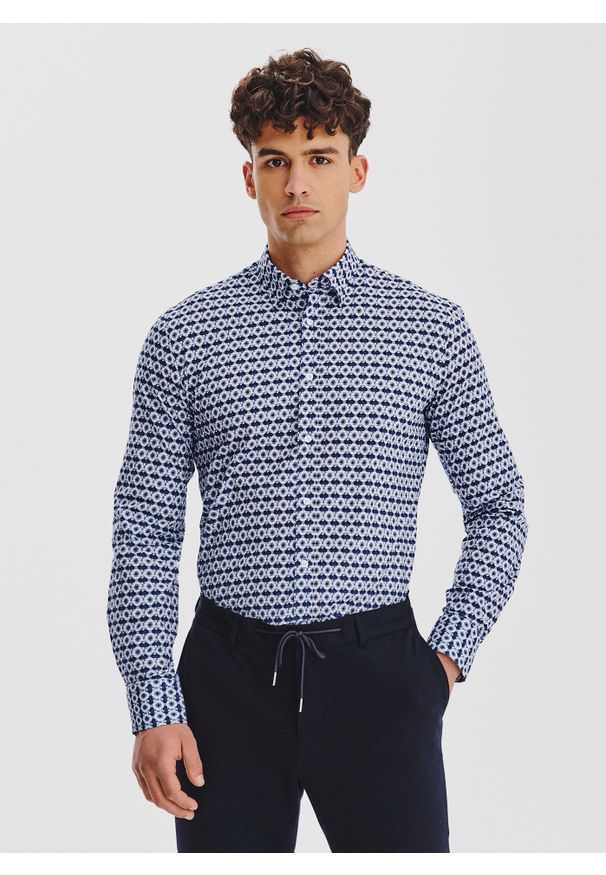 Pako Lorente - PAKO LORENTE - Kwiatowa koszula w kolorze granatowym. Kolor: niebieski. Materiał: bawełna, elastan. Długość rękawa: długi rękaw. Długość: długie. Wzór: kwiaty. Sezon: jesień