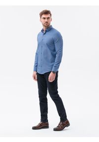 Ombre Clothing - Koszula męska elegancka z długim rękawem K592 - granatowa - XL. Kolor: niebieski. Materiał: bawełna, poliester. Długość rękawa: długi rękaw. Długość: długie. Styl: elegancki #2