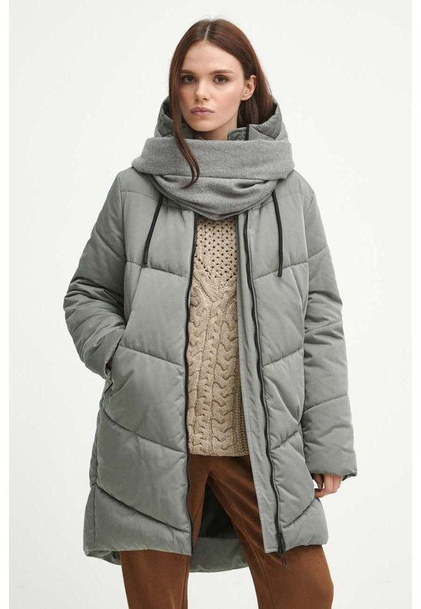 medicine - Medicine płaszcz damski kolor zielony zimowy. Kolor: zielony. Sezon: zima